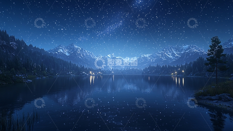高清大图下载【趣麦麦图】星空下的宁静湖泊