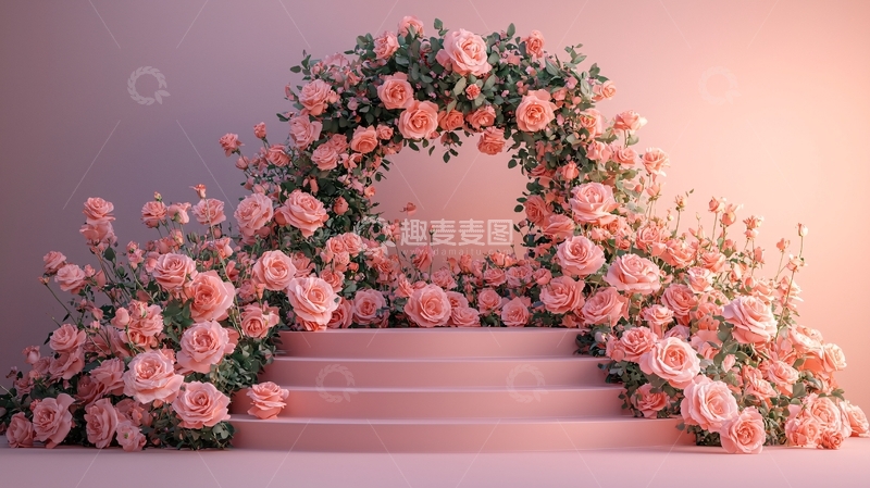 高清大图下载【趣麦麦图】粉色玫瑰花拱门阶梯