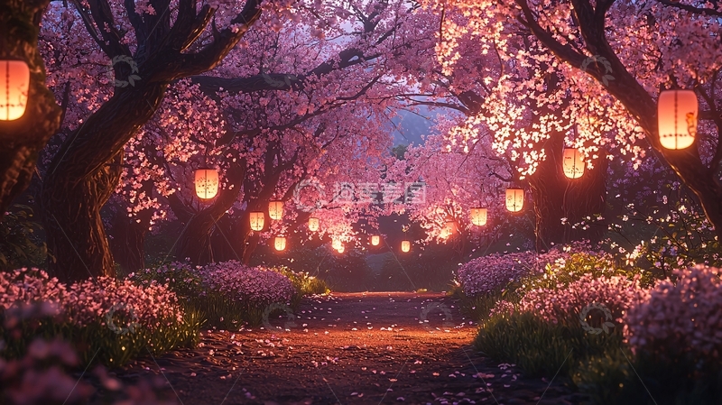 高清大图下载【趣麦麦图】梦幻樱花树林小路
