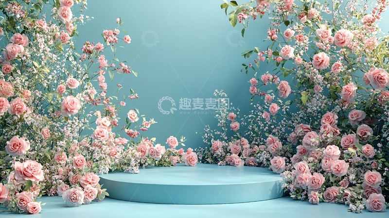 高清大图下载【趣麦麦图】粉色玫瑰花环背景