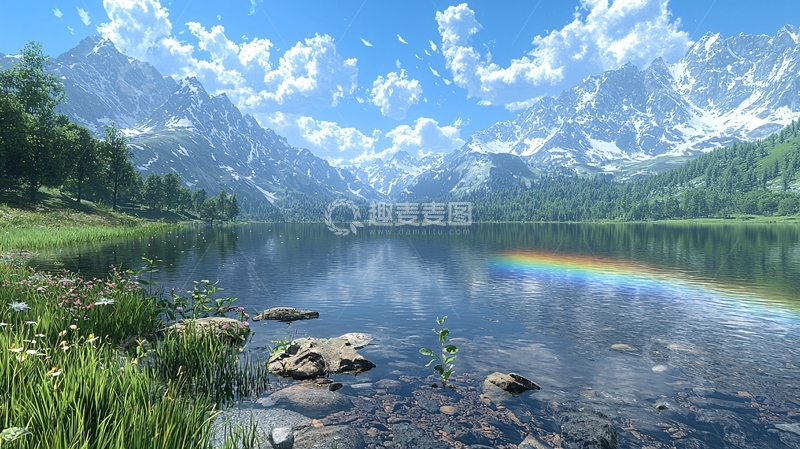 高清大图下载【趣麦麦图】高山湖泊彩虹