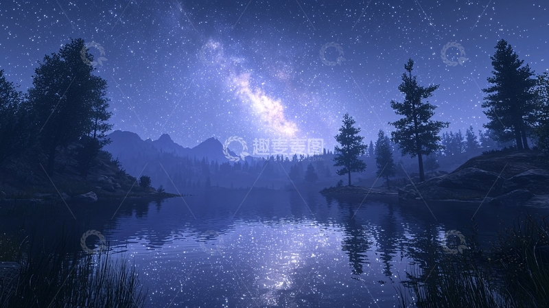 高清大图下载【趣麦麦图】星空下的宁静湖泊