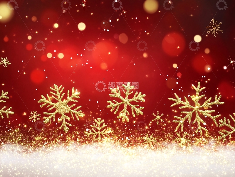 高清大图下载【趣麦麦图】红色背景金色雪花