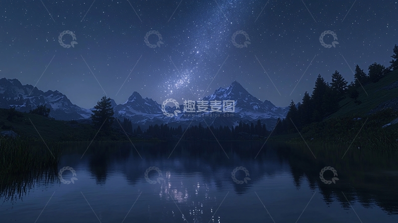 高清大图下载【趣麦麦图】星空下的雪山湖泊60