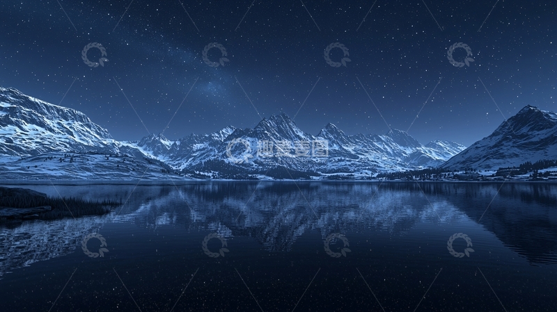 高清大图下载【趣麦麦图】极夜雪山湖泊倒影