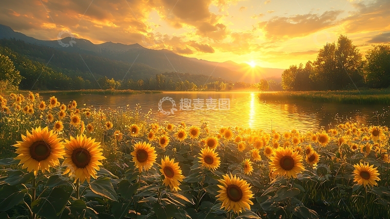 高清大图下载【趣麦麦图】日落时分的向日葵田