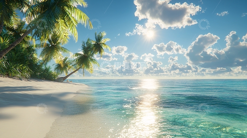 高清大图下载【趣麦麦图】热带海滩椰树阳光