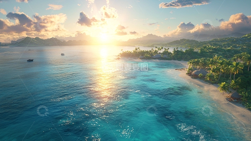 高清大图下载【趣麦麦图】热带海岛日落美景