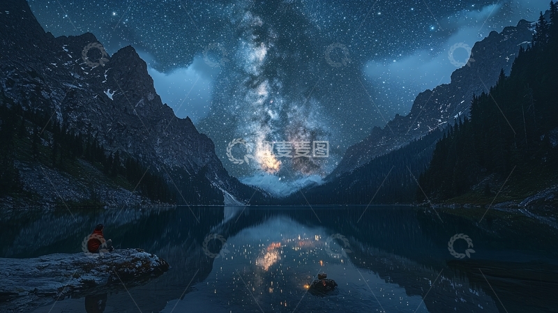 高清大图下载【趣麦麦图】星空下的湖泊