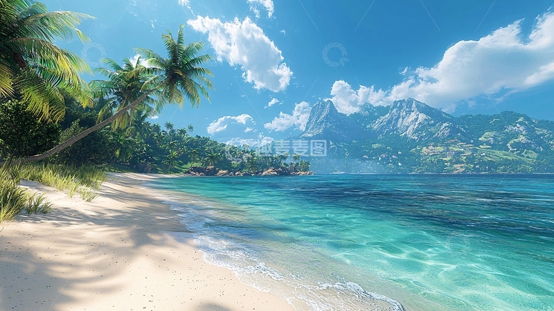 高清大图下载【趣麦麦图】热带海滩椰林风光