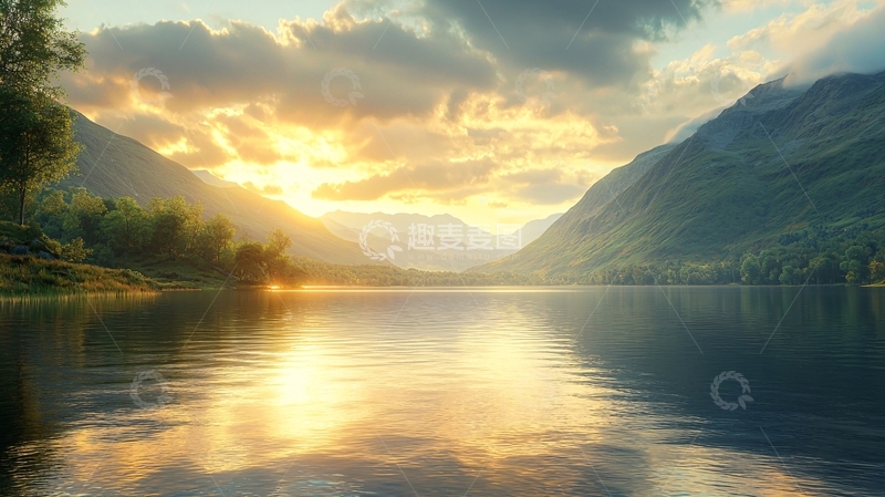 高清大图下载【趣麦麦图】夕阳西下湖光山色