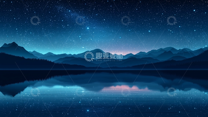 高清大图下载【趣麦麦图】星空下的宁静山湖