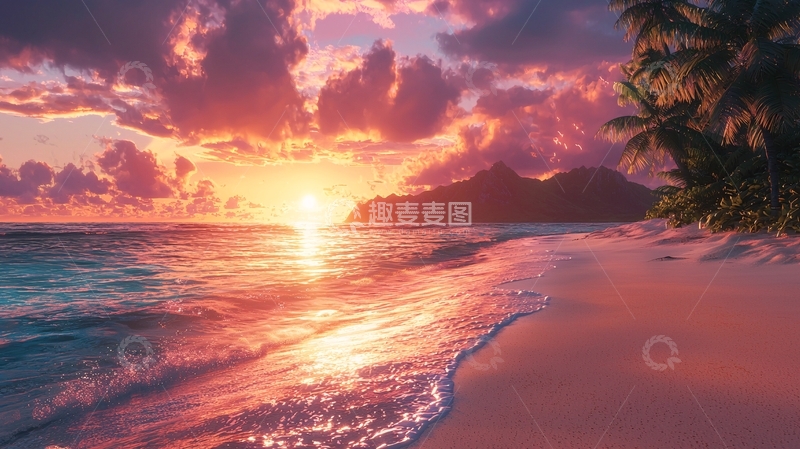 高清大图下载【趣麦麦图】海滩日落