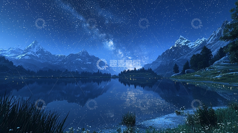 高清大图下载【趣麦麦图】星空下的宁静湖泊