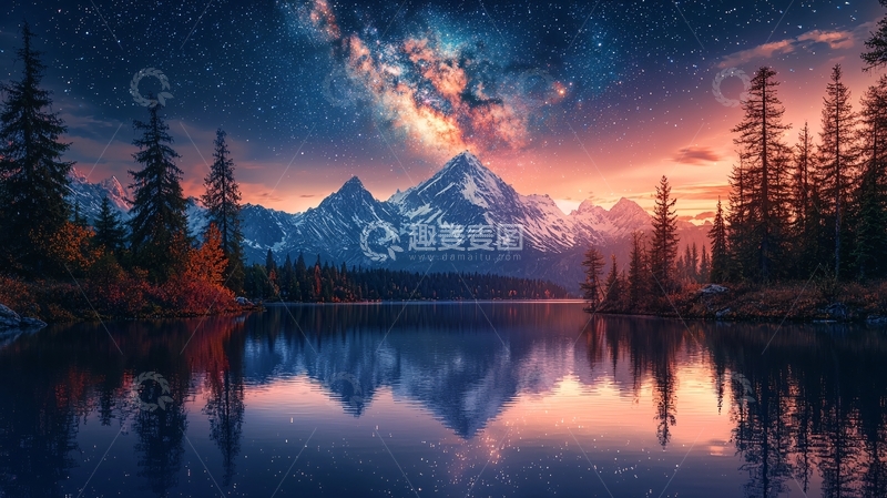 高清大图下载【趣麦麦图】星空下的雪山湖泊62