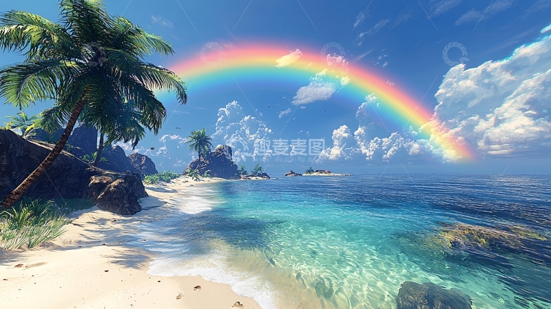 高清大图下载【趣麦麦图】热带海滩彩虹风景图