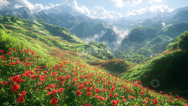 高清大图下载【趣麦麦图】山峦花海美景
