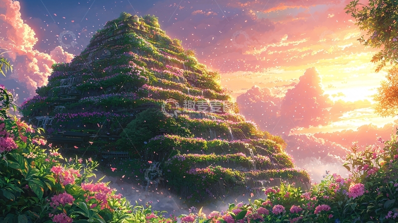 高清大图下载【趣麦麦图】绿草覆盖的阶梯状金字塔