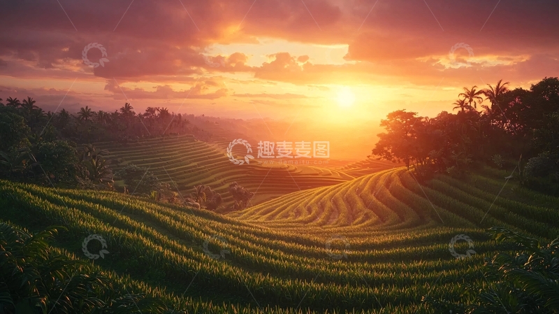 高清大图下载【趣麦麦图】日出梯田美景
