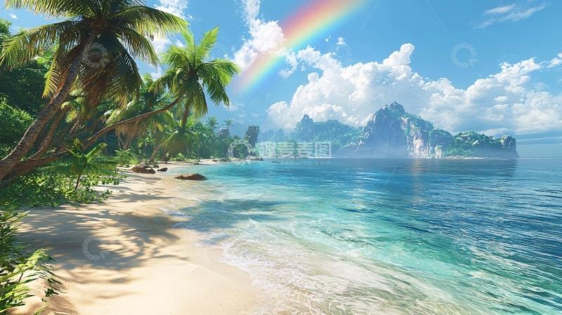 高清大图下载【趣麦麦图】热带海滩彩虹风景图