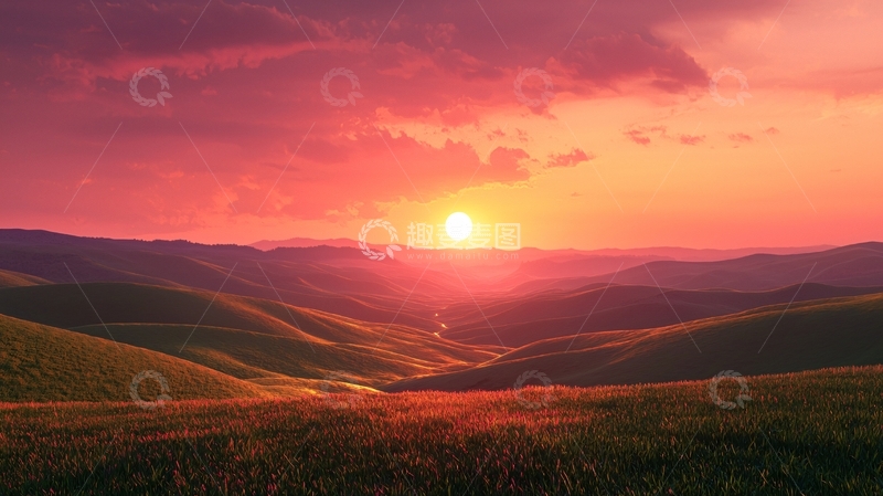 高清大图下载【趣麦麦图】唯美日落山峦景色