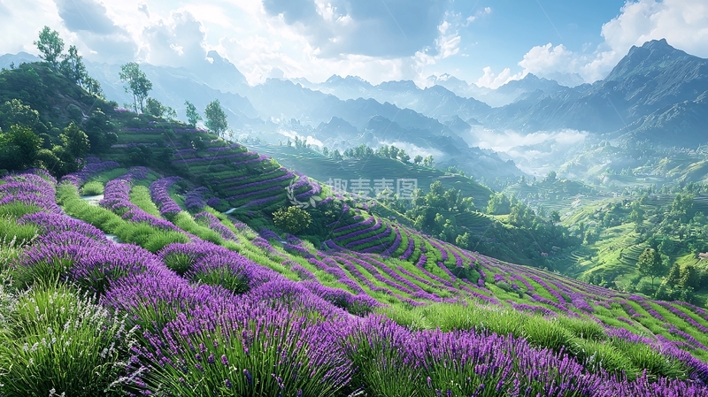 高清大图下载【趣麦麦图】薰衣草梯田风景