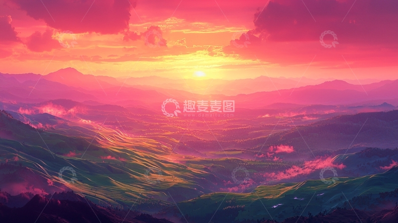 高清大图下载【趣麦麦图】粉色日出