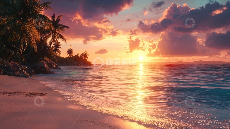 高清大图下载【趣麦麦图】热带海滩日落