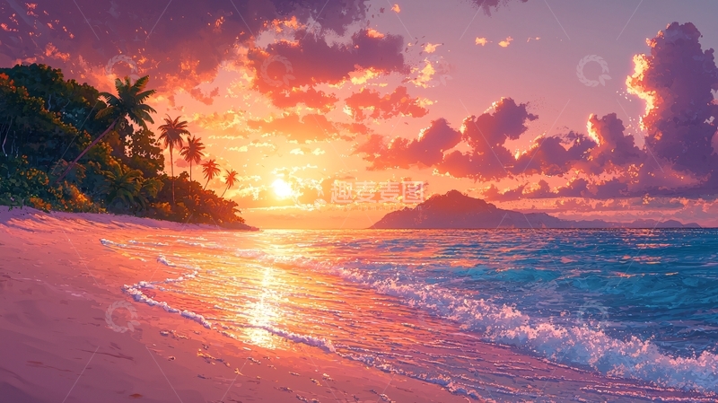 高清大图下载【趣麦麦图】热带海滩日落景色