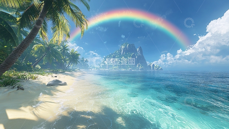 高清大图下载【趣麦麦图】热带海滩彩虹风景