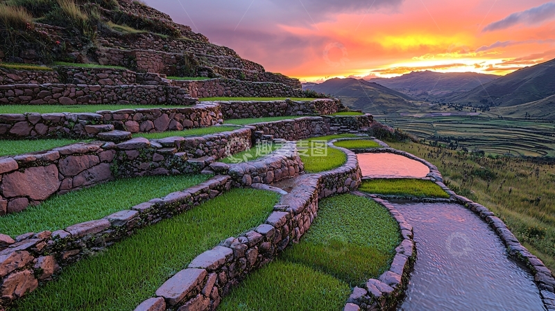 高清大图下载【趣麦麦图】秘鲁梯田日落景色