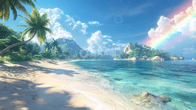 高清大图下载【趣麦麦图】热带海滩彩虹风景图
