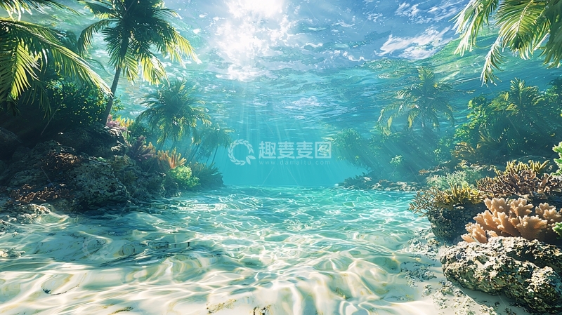高清大图下载【趣麦麦图】热带海滩水下珊瑚景观