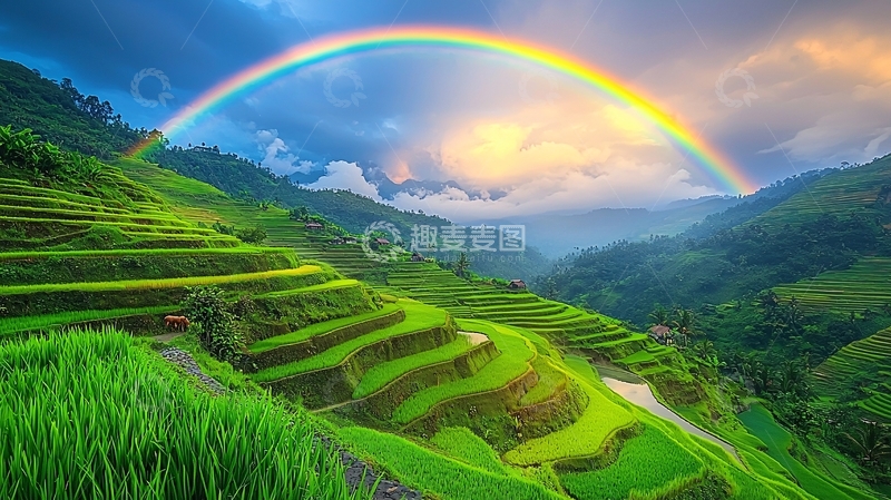 高清大图下载【趣麦麦图】彩虹梯田风景