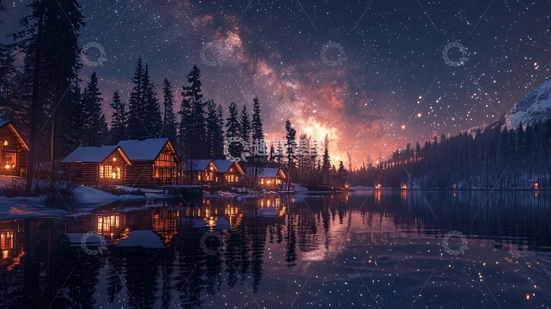 高清大图下载【趣麦麦图】冬季雪景木屋