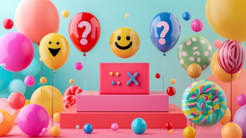 彩色气球与问号笑脸