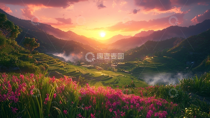 高清大图下载【趣麦麦图】山谷日落美景