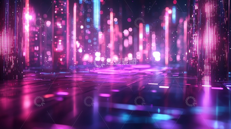 高清大图下载【趣麦麦图】霓虹灯闪烁的未来都市