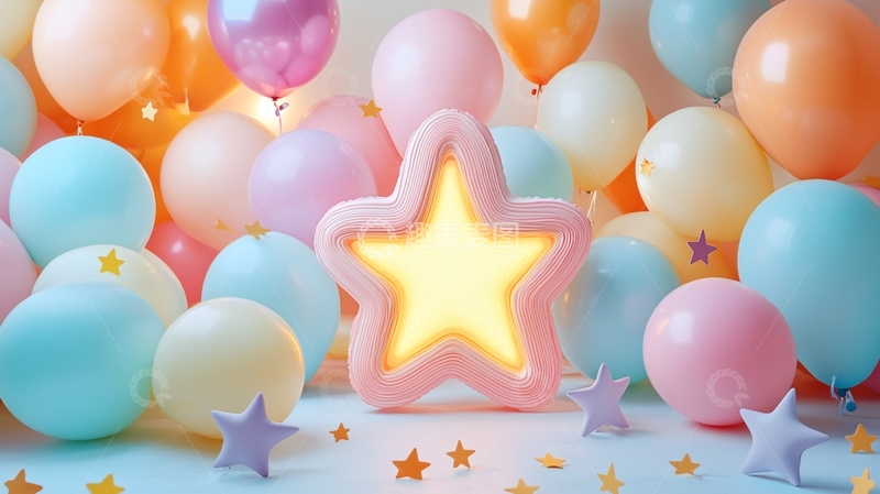 高清大图下载【趣麦麦图】彩色气球背景星星灯