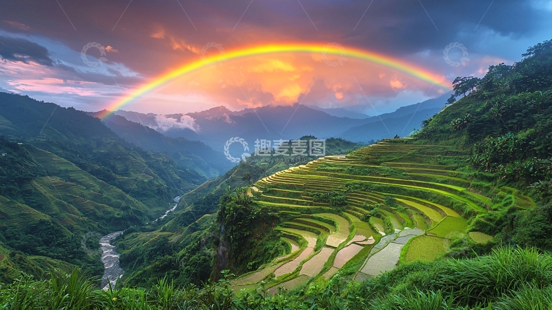 高清大图下载【趣麦麦图】彩虹山峦梯田景色