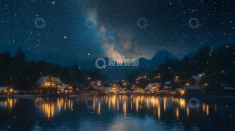 高清大图下载【趣麦麦图】星空小镇夜景