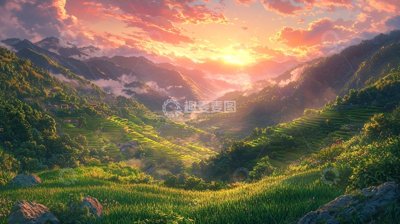 高清大图下载【趣麦麦图】日出山谷壮丽景色