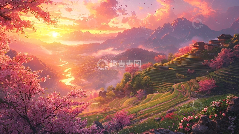 高清大图下载【趣麦麦图】日出山河壮丽景色