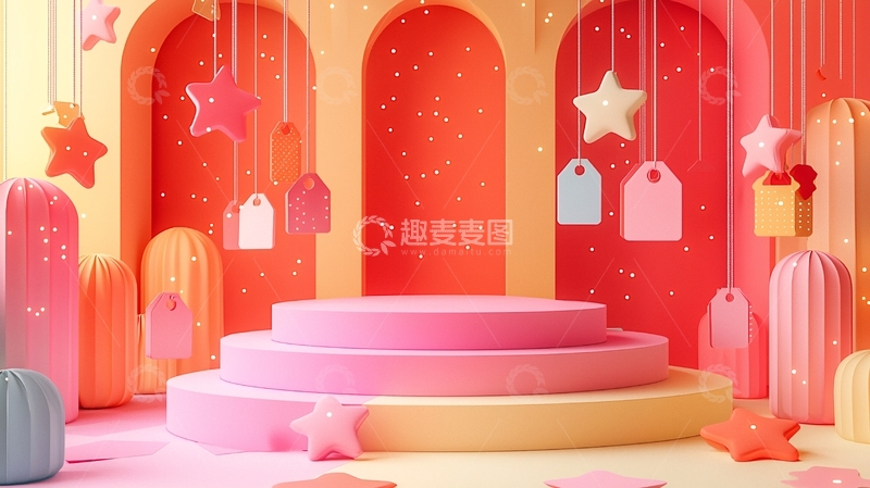 高清大图下载【趣麦麦图】粉色系卡通舞台