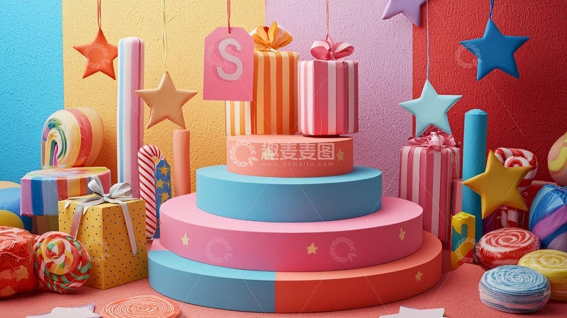 高清大图下载【趣麦麦图】彩色阶梯礼盒糖果