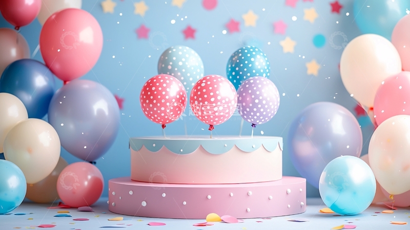 高清大图下载【趣麦麦图】粉色系气球蛋糕背景