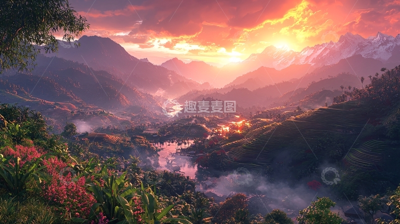 高清大图下载【趣麦麦图】壮丽山河日落美景