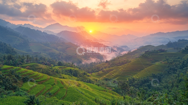 高清大图下载【趣麦麦图】山峦日落景色