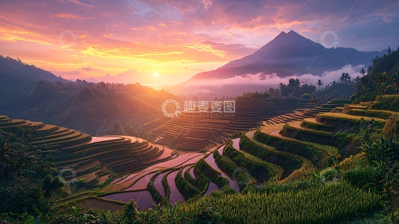 高清大图下载【趣麦麦图】日出梯田美景