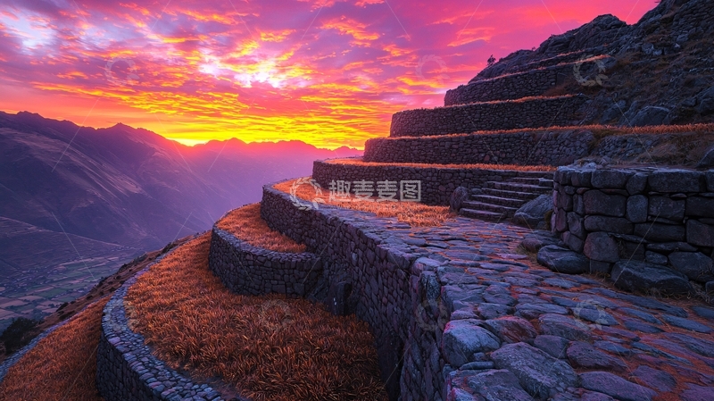 高清大图下载【趣麦麦图】秘鲁马丘比丘日落景色
